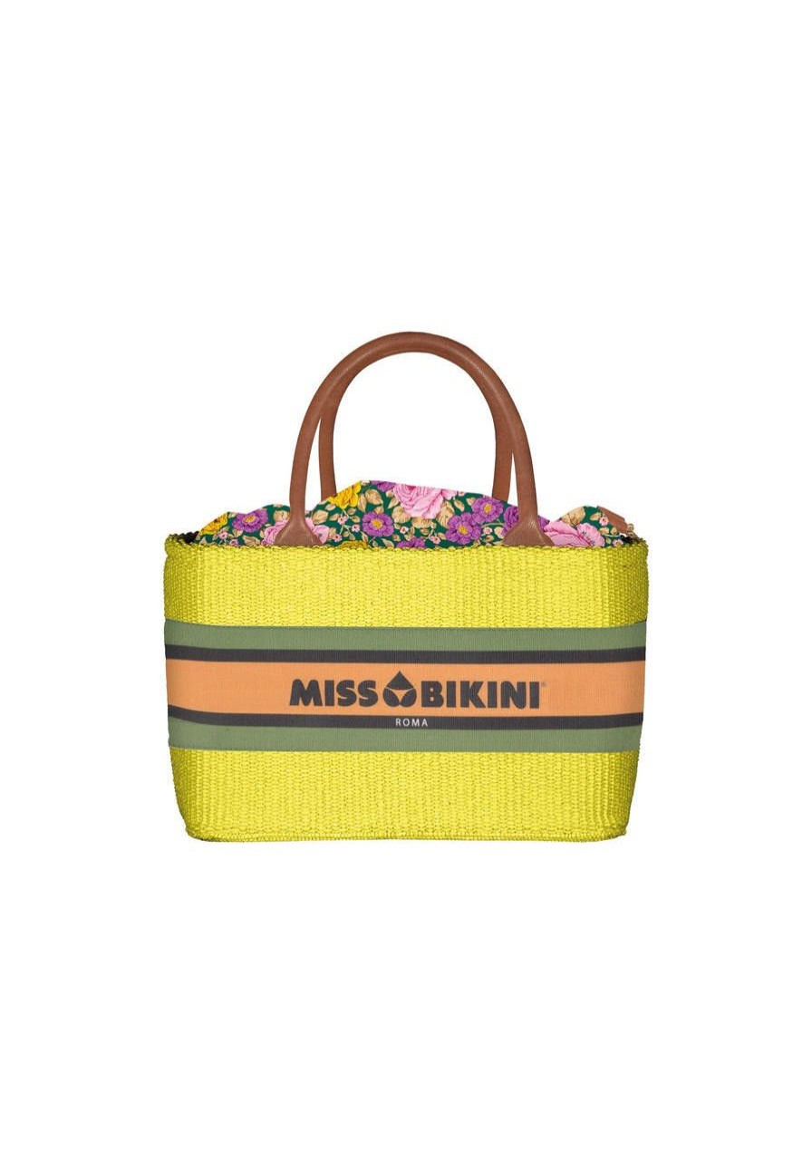 Accessori Mare Miss Bikini | Cesto Con Manici In Pelle E Fodera Stampata